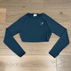 GYMSHARK Dusty Blue Training Cropped Long Sleeve Top Active Workout Gym Size XS